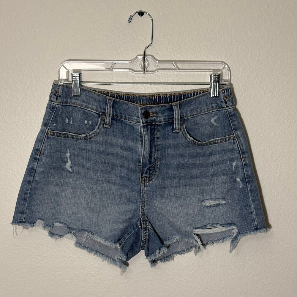 Aerie Denim Shorts Cutoff Blue Jean Womens Small Elastic Back Distressed Raw Hem